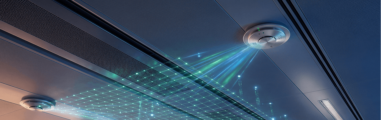 Ceiling lighting and HVAC vents representing KenergyAI contact page